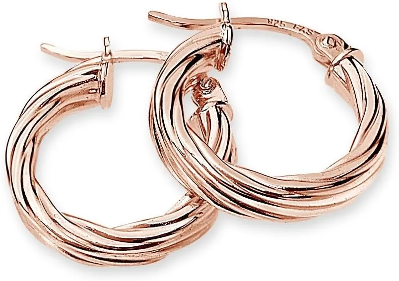Hoops & Loops 925 Sterling Silver Twist Design High Polished Lightweight 15mm Round Hoop Earrings for Women, Set of 3 Pairs