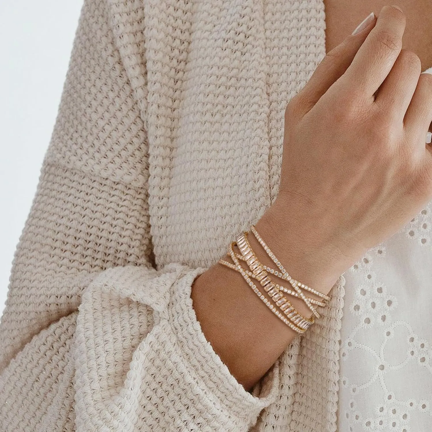 HZMAN Crystal Rhinestone Cuff Bracelet for Women Dainty MultiLayer Bracelet 5 Rows Layered Bracelets Jewelry for Prom Party Wedding