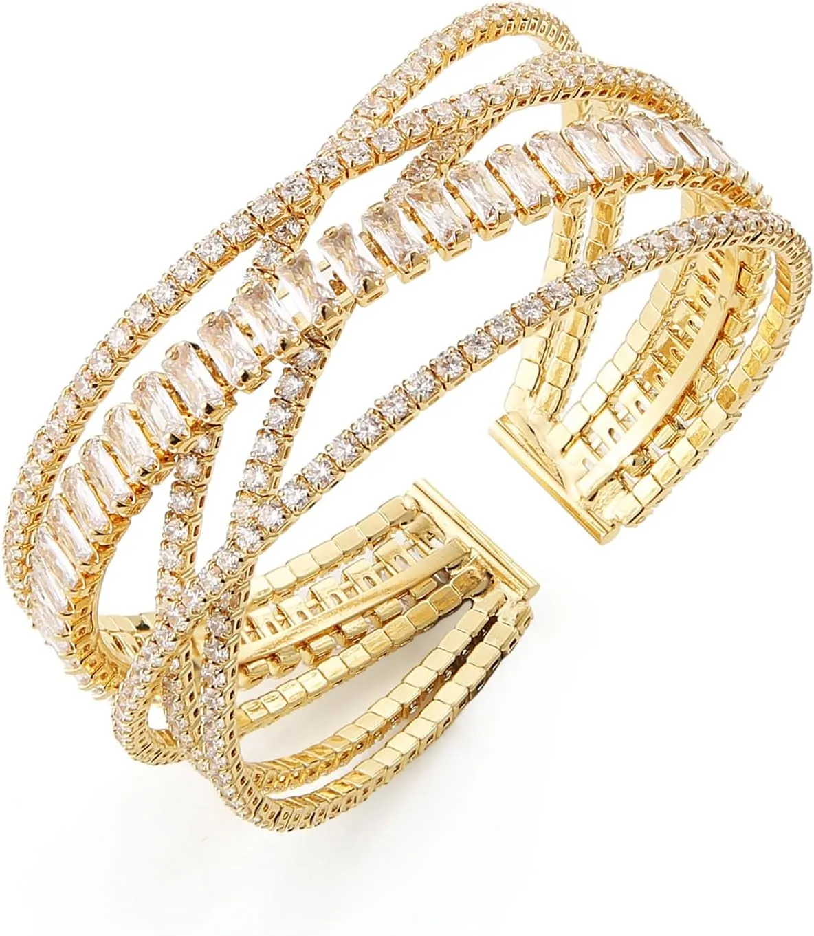 HZMAN Crystal Rhinestone Cuff Bracelet for Women Dainty MultiLayer Bracelet 5 Rows Layered Bracelets Jewelry for Prom Party Wedding