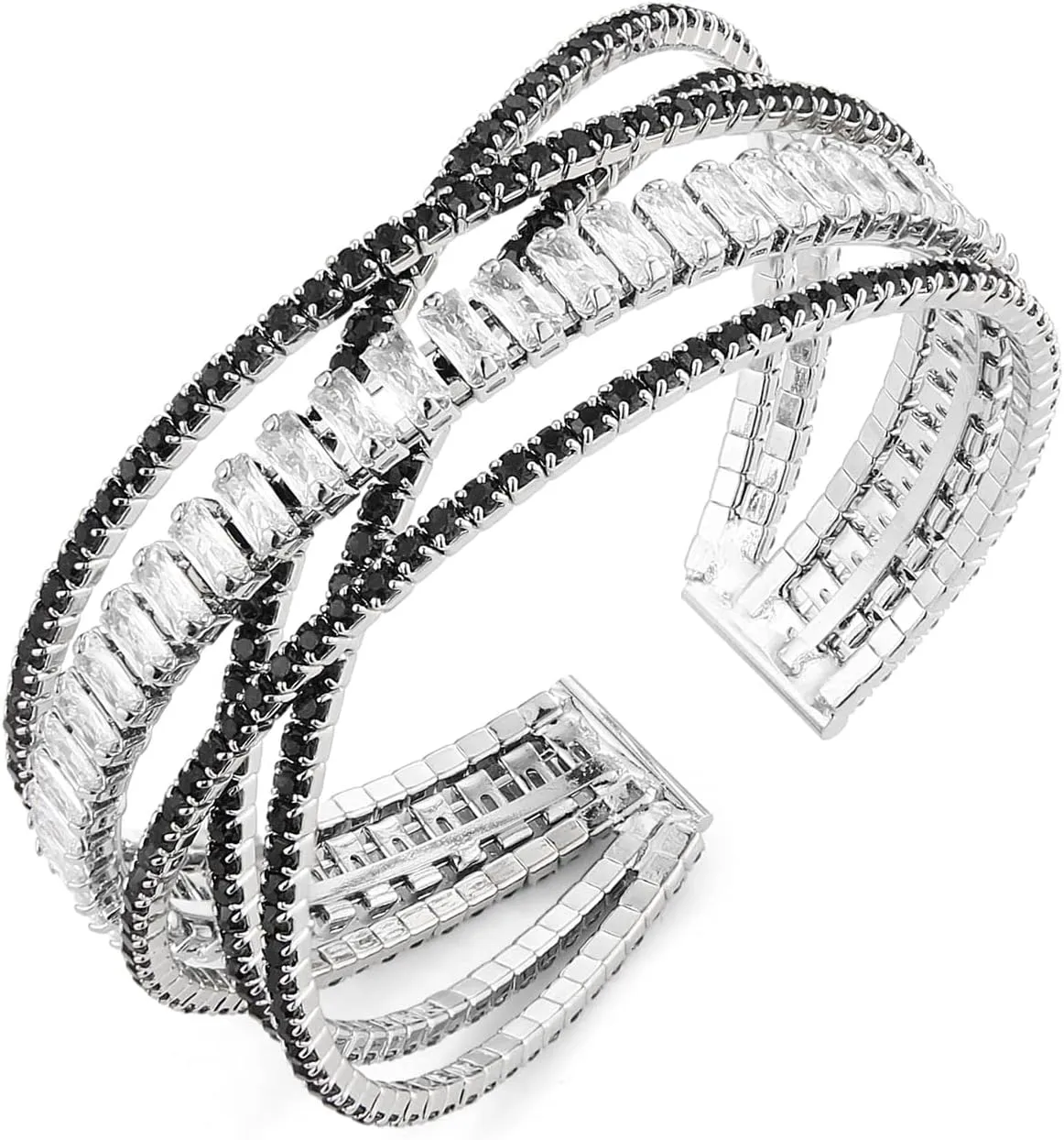 HZMAN Crystal Rhinestone Cuff Bracelet for Women Dainty MultiLayer Bracelet 5 Rows Layered Bracelets Jewelry for Prom Party Wedding