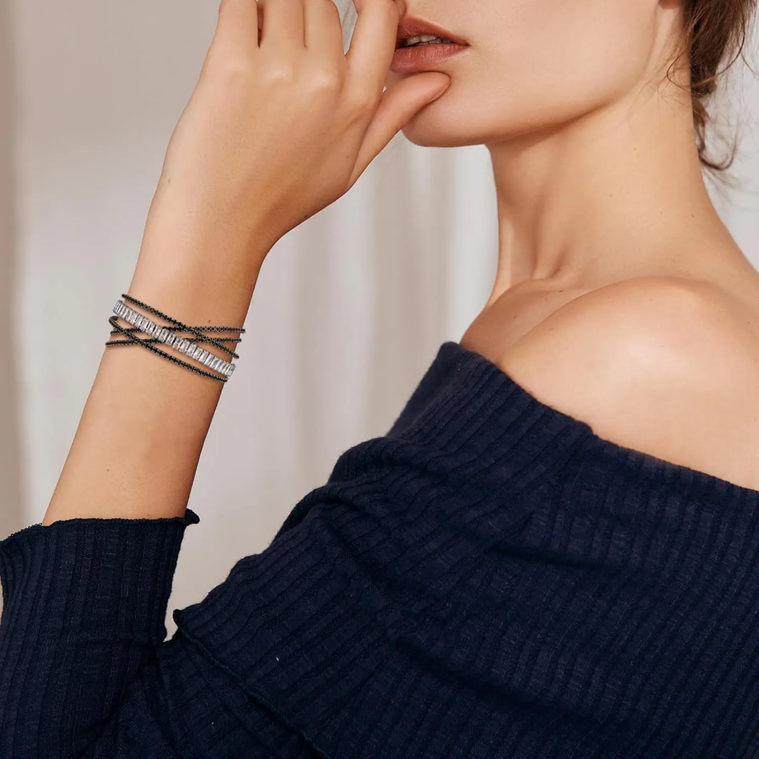 HZMAN Crystal Rhinestone Cuff Bracelet for Women Dainty MultiLayer Bracelet 5 Rows Layered Bracelets Jewelry for Prom Party Wedding