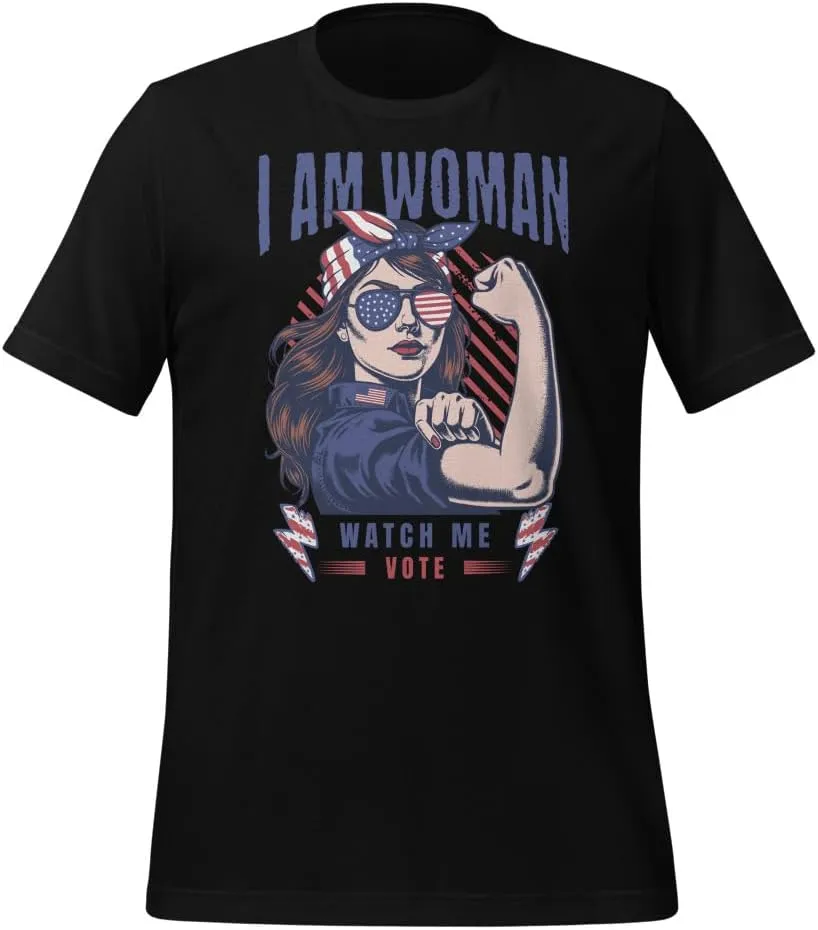 I am Woman Watch Me Vote 2024 US Presidential Election Shirt for Women Girls Daughters, Casual Tshirt, Crewneck