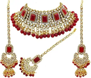 I Jewels Elegant Indian Wedding Faux Bollywood Pearl Kundan Studded Bridal Necklace Set