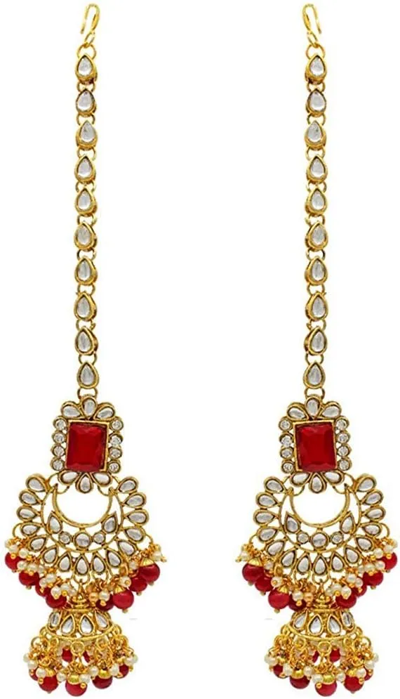 I Jewels Elegant Indian Wedding Faux Bollywood Pearl Kundan Studded Bridal Necklace Set