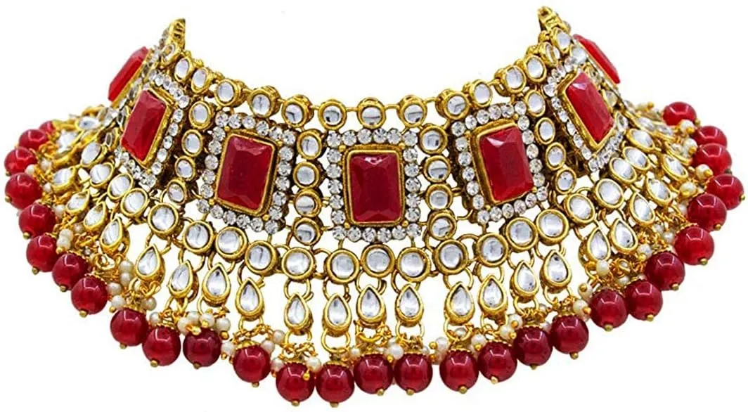 I Jewels Elegant Indian Wedding Faux Bollywood Pearl Kundan Studded Bridal Necklace Set