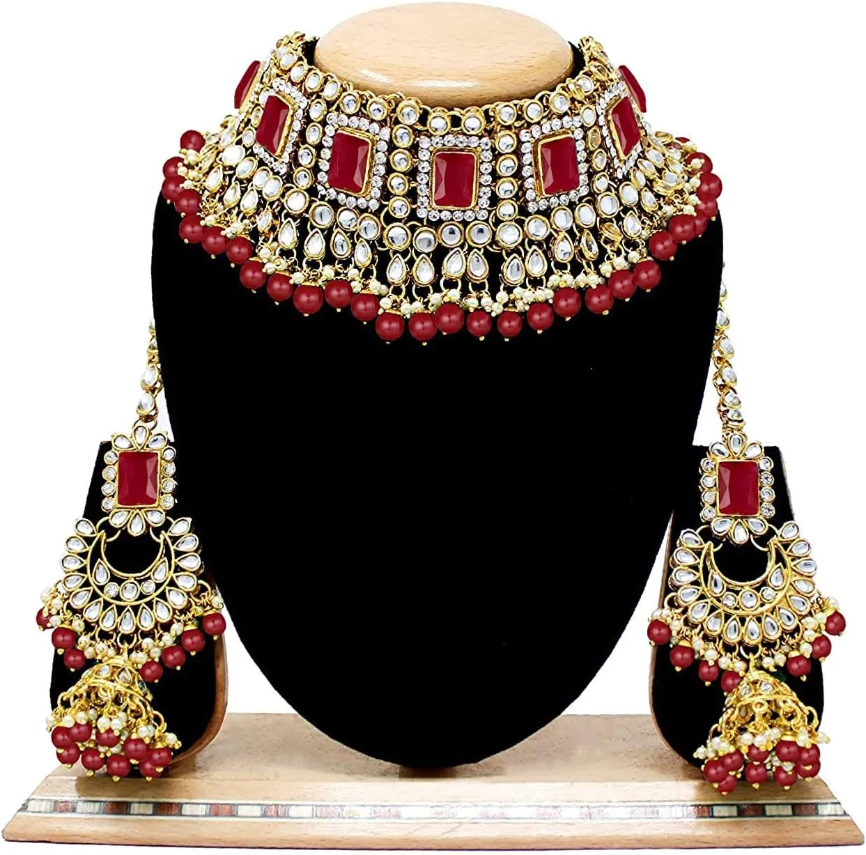 I Jewels Elegant Indian Wedding Faux Bollywood Pearl Kundan Studded Bridal Necklace Set