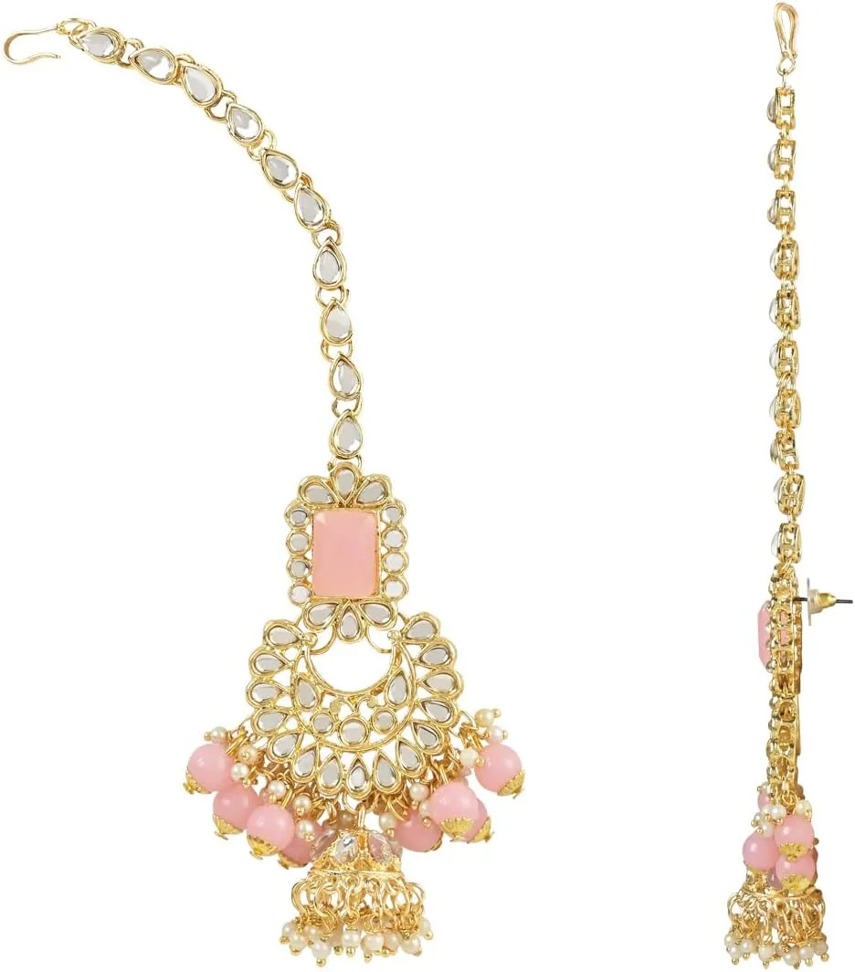 I Jewels Elegant Indian Wedding Faux Bollywood Pearl Kundan Studded Bridal Necklace Set