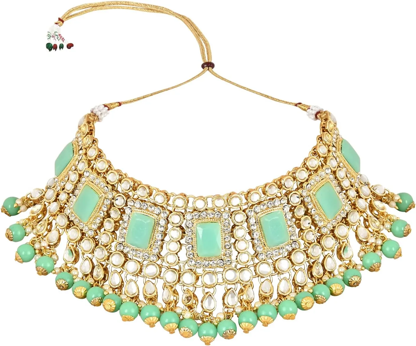 I Jewels Elegant Indian Wedding Faux Bollywood Pearl Kundan Studded Bridal Necklace Set
