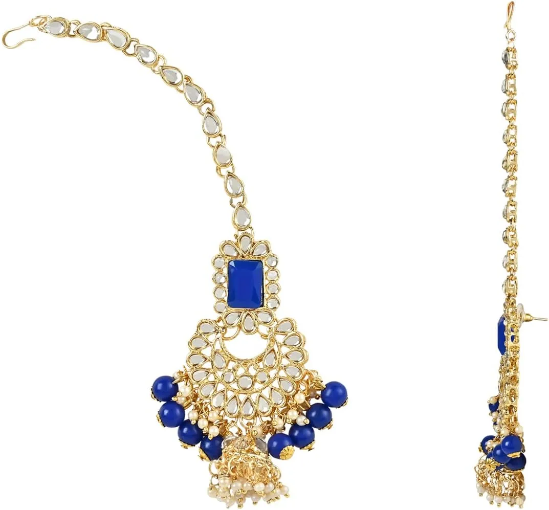 I Jewels Elegant Indian Wedding Faux Bollywood Pearl Kundan Studded Bridal Necklace Set