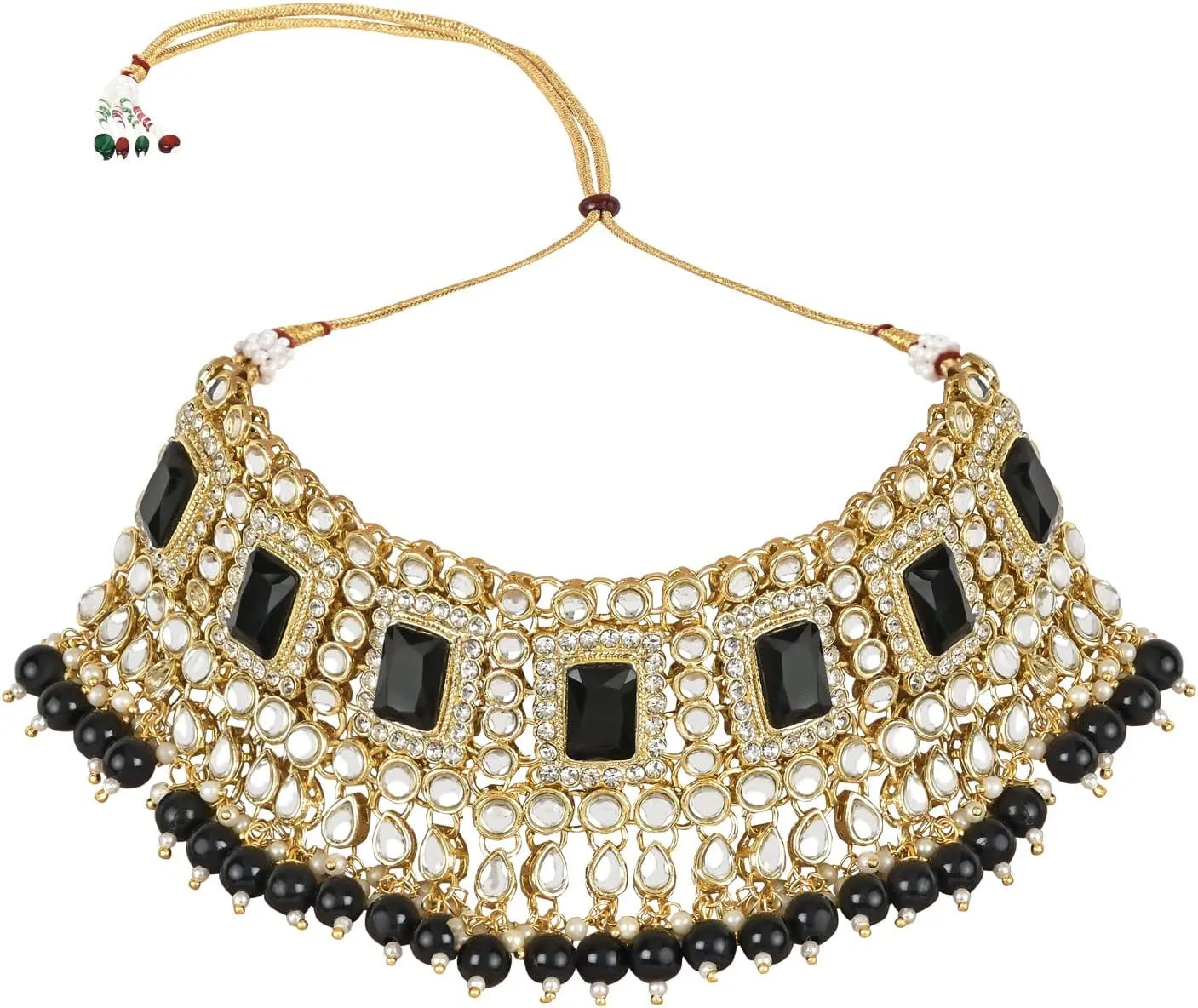 I Jewels Elegant Indian Wedding Faux Bollywood Pearl Kundan Studded Bridal Necklace Set