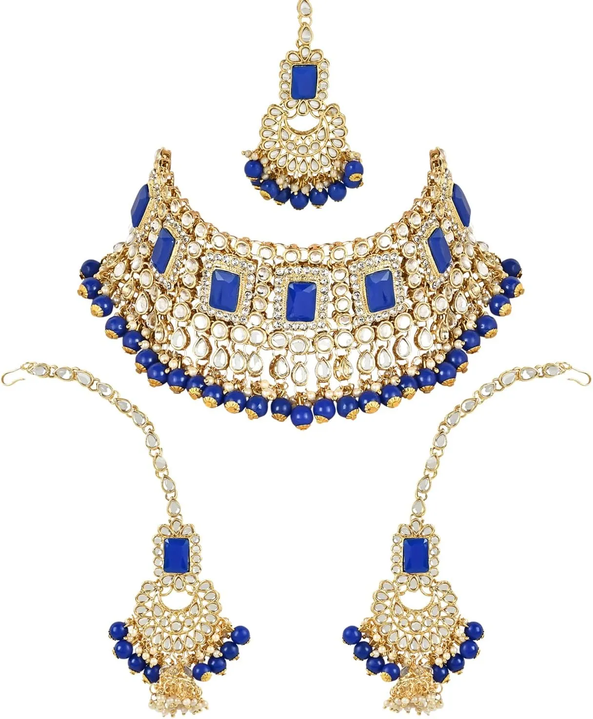 I Jewels Elegant Indian Wedding Faux Bollywood Pearl Kundan Studded Bridal Necklace Set