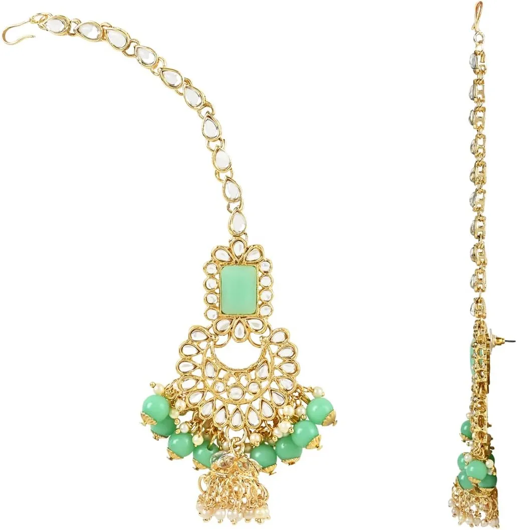 I Jewels Elegant Indian Wedding Faux Bollywood Pearl Kundan Studded Bridal Necklace Set