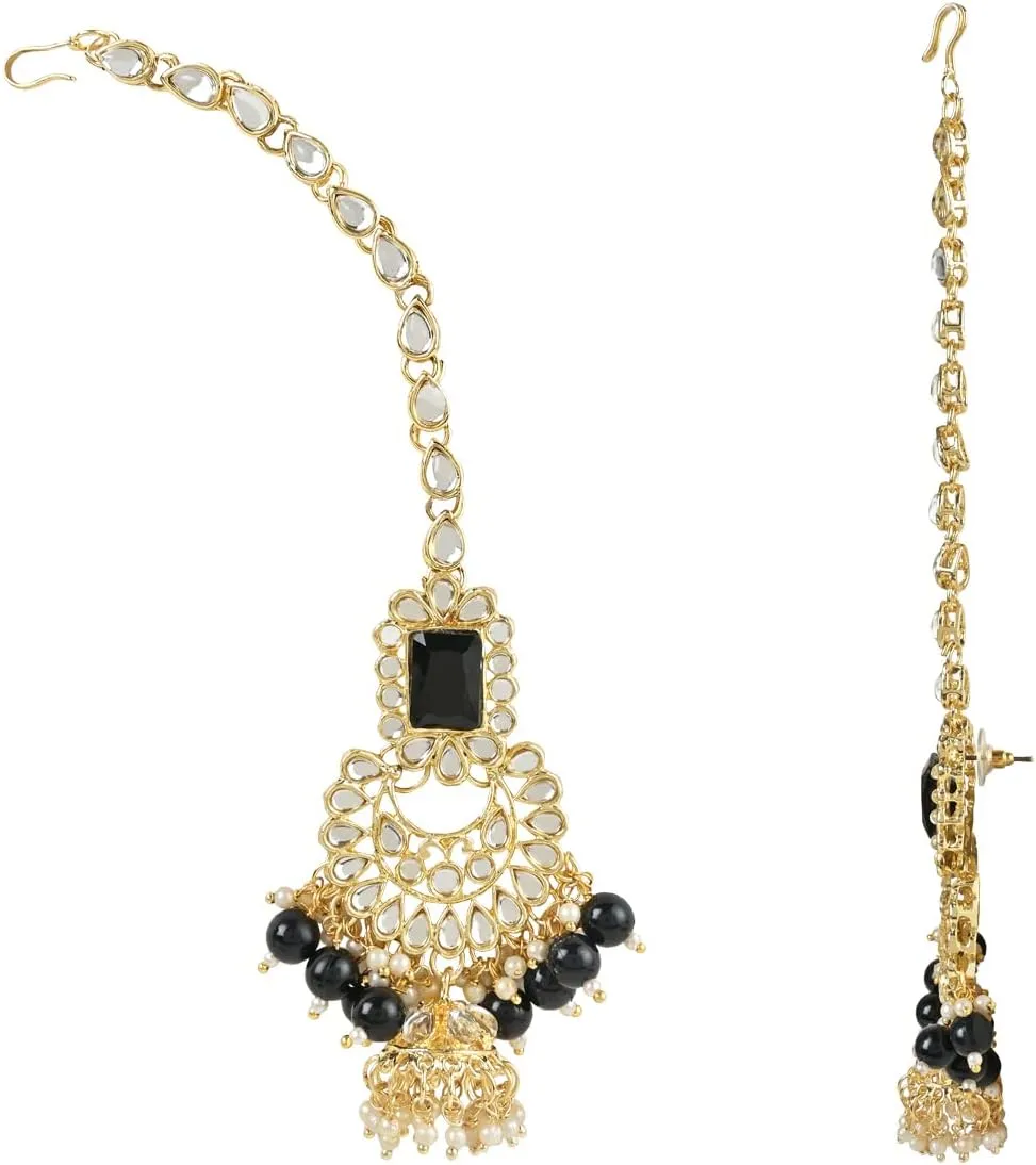 I Jewels Elegant Indian Wedding Faux Bollywood Pearl Kundan Studded Bridal Necklace Set