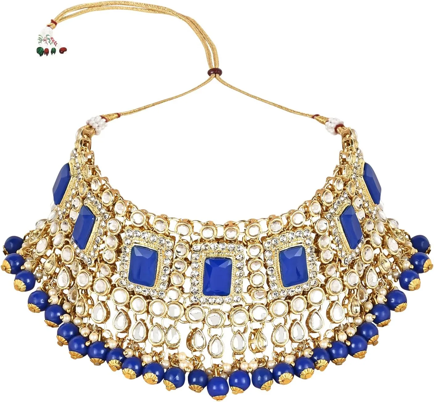 I Jewels Elegant Indian Wedding Faux Bollywood Pearl Kundan Studded Bridal Necklace Set