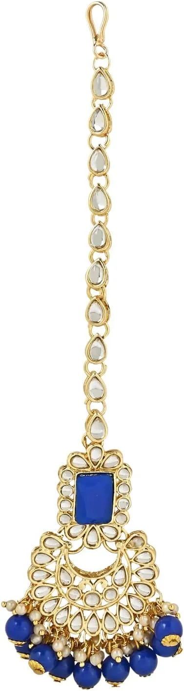 I Jewels Elegant Indian Wedding Faux Bollywood Pearl Kundan Studded Bridal Necklace Set