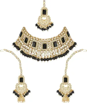 I Jewels Elegant Indian Wedding Faux Bollywood Pearl Kundan Studded Bridal Necklace Set
