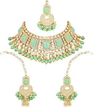 I Jewels Elegant Indian Wedding Faux Bollywood Pearl Kundan Studded Bridal Necklace Set