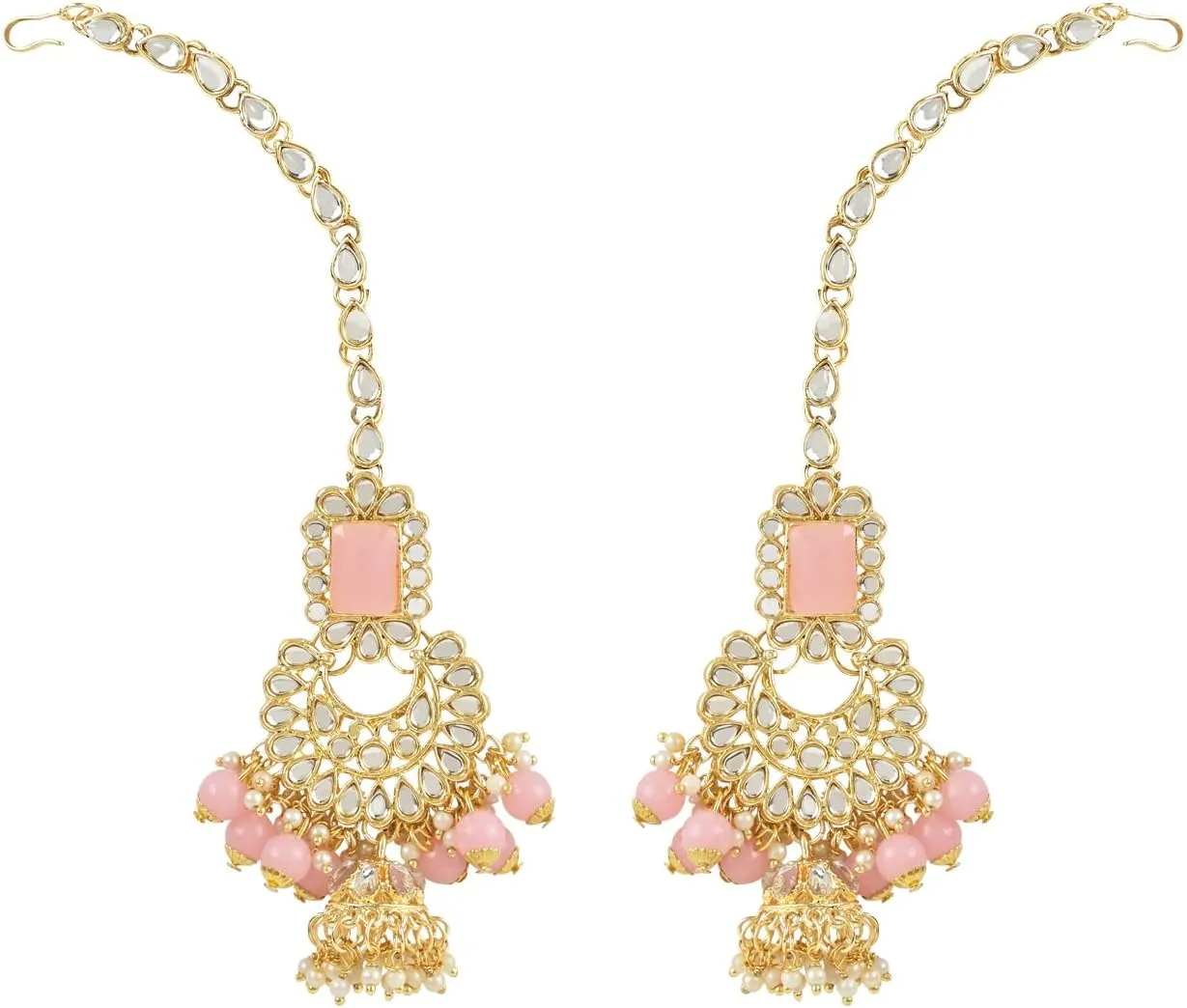 I Jewels Elegant Indian Wedding Faux Bollywood Pearl Kundan Studded Bridal Necklace Set