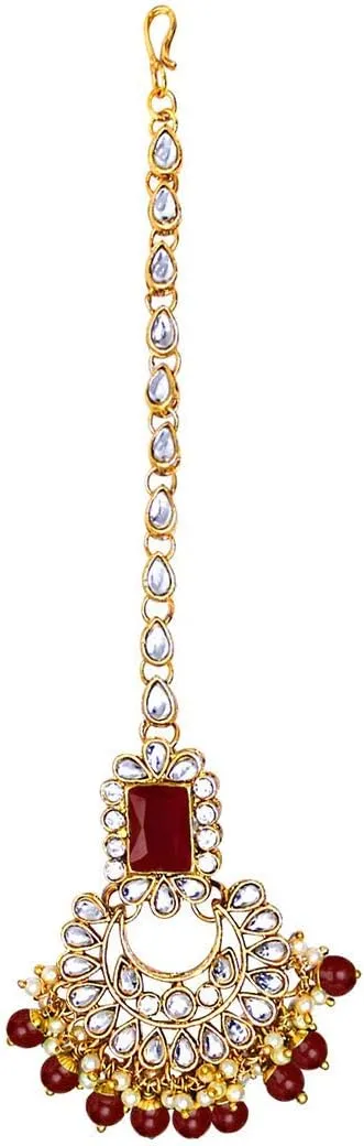 I Jewels Elegant Indian Wedding Faux Bollywood Pearl Kundan Studded Bridal Necklace Set