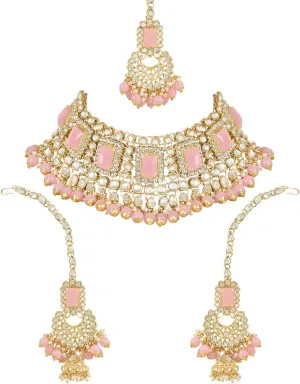 I Jewels Elegant Indian Wedding Faux Bollywood Pearl Kundan Studded Bridal Necklace Set