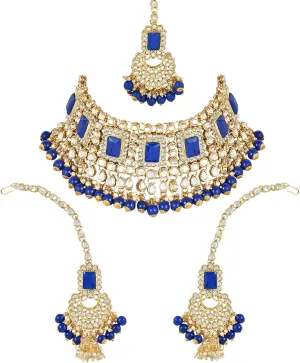 I Jewels Elegant Indian Wedding Faux Bollywood Pearl Kundan Studded Bridal Necklace Set