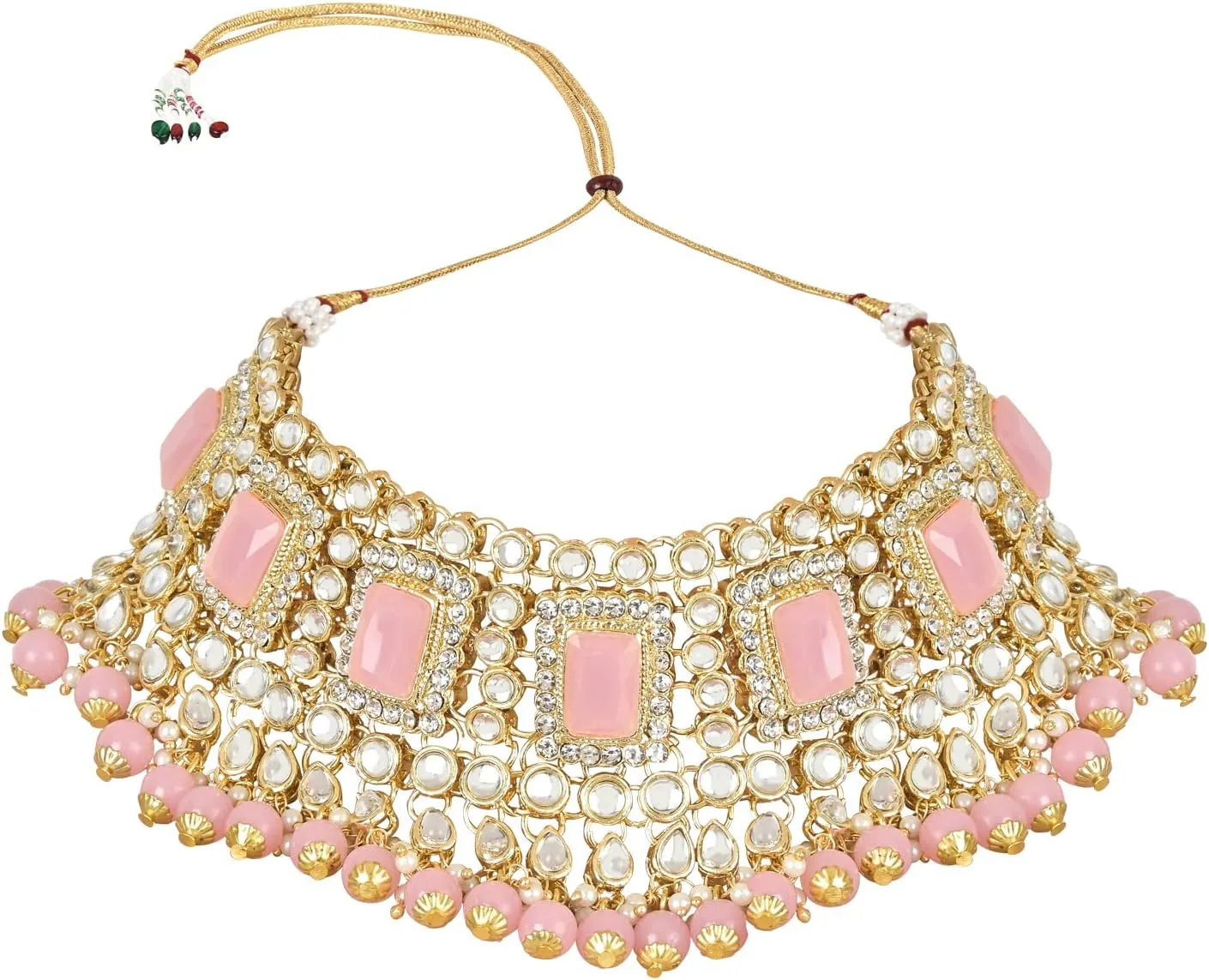 I Jewels Elegant Indian Wedding Faux Bollywood Pearl Kundan Studded Bridal Necklace Set