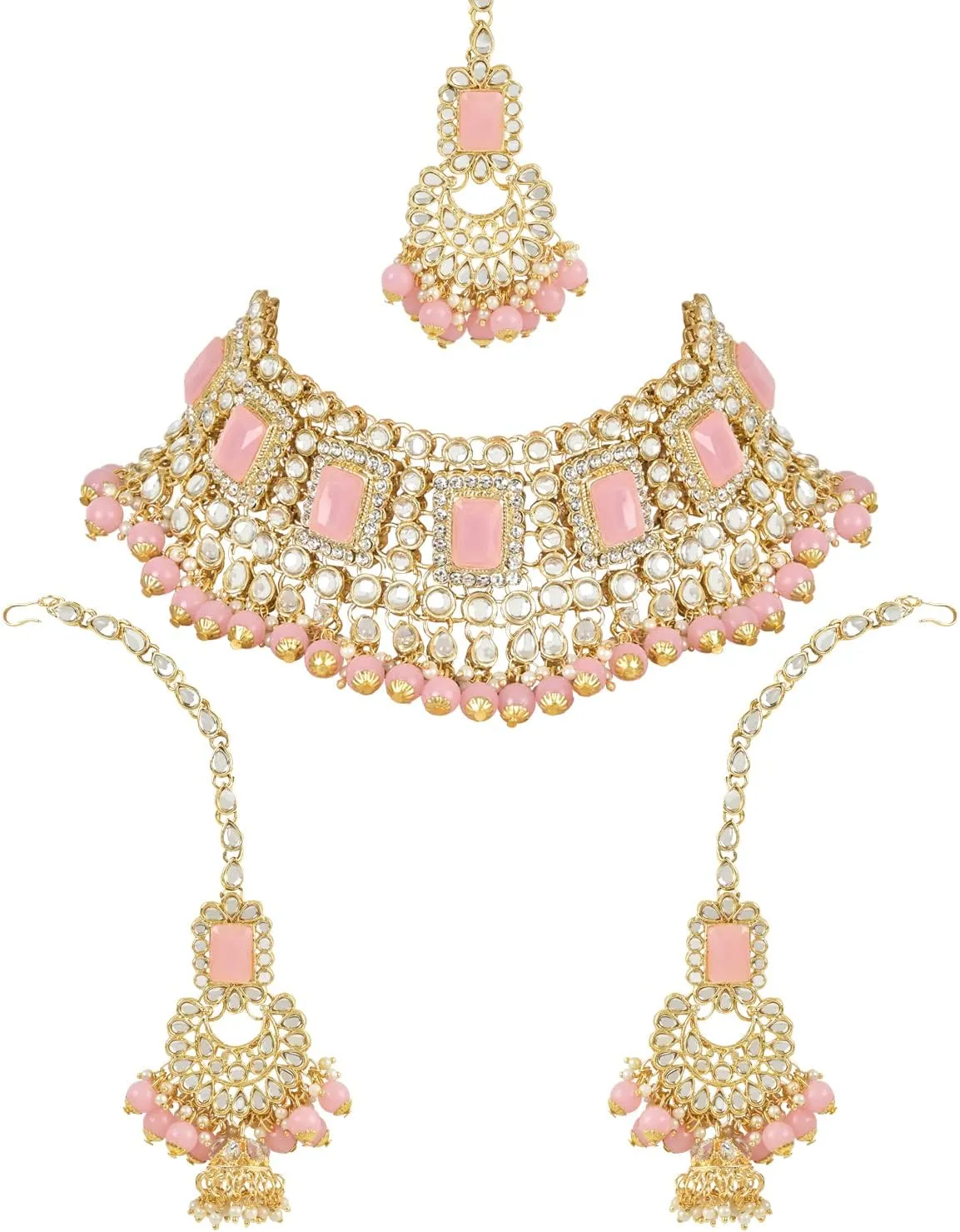 I Jewels Elegant Indian Wedding Faux Bollywood Pearl Kundan Studded Bridal Necklace Set