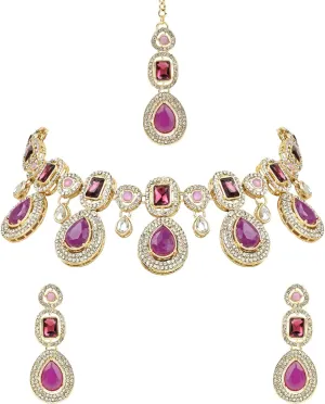 I Jewels Latest Stylish Gold Plated Indian Wedding Bollywood Kundan Stone Necklace Jewellery Set for Women (IJ379)