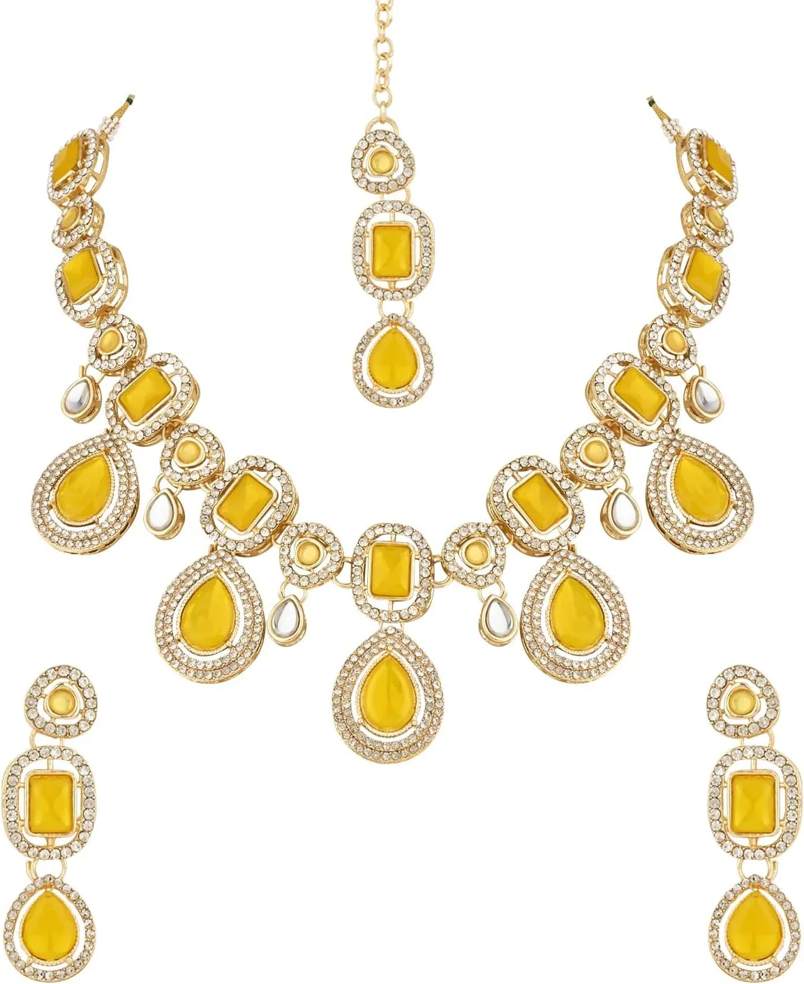 I Jewels Latest Stylish Gold Plated Indian Wedding Bollywood Kundan Stone Necklace Jewellery Set for Women (IJ379)