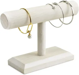 Ikee Design Antique Wooden Display Jewelry Accessory Stand, Bracelet Scrunchie Holder Display for Store, Showcase and Home, Wash White Color, 7.9 W x 2.9 D x 5.5 H in