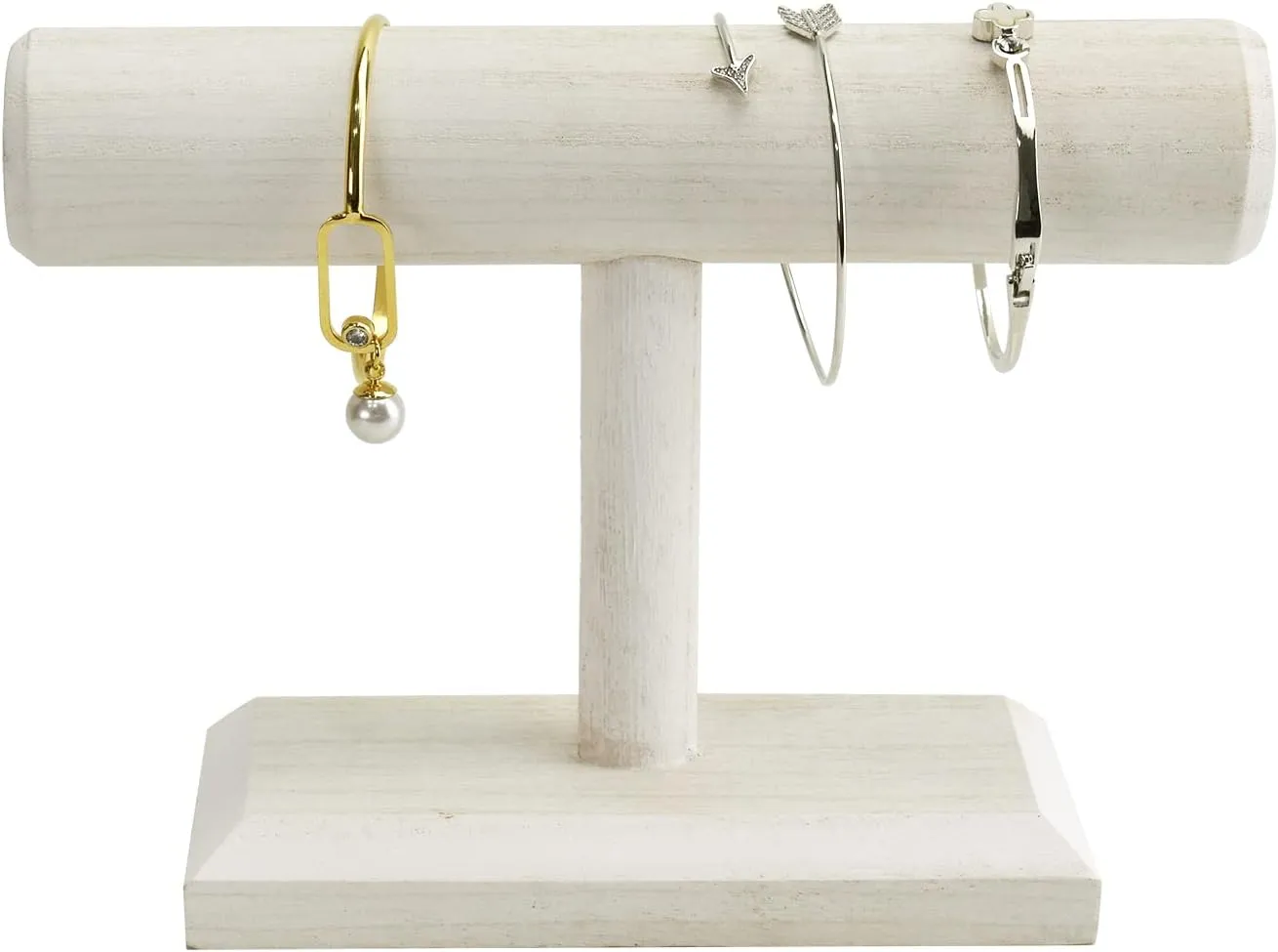 Ikee Design Antique Wooden Display Jewelry Accessory Stand, Bracelet Scrunchie Holder Display for Store, Showcase and Home, Wash White Color, 7.9 W x 2.9 D x 5.5 H in