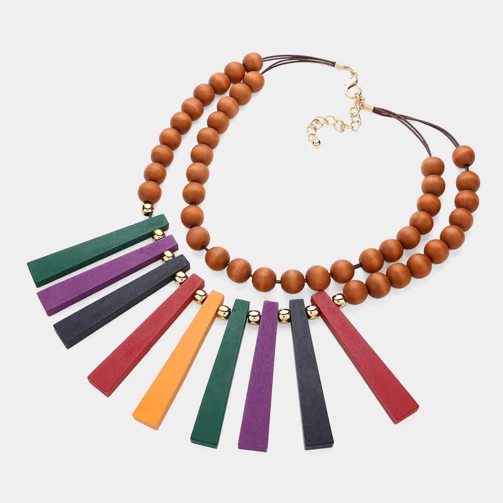 iLLASPARKZ Geometric Wood Bar Beaded Double Layered Necklace