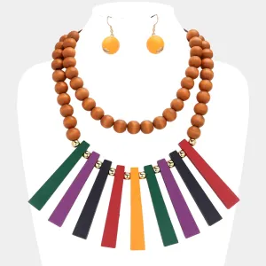 iLLASPARKZ Geometric Wood Bar Beaded Double Layered Necklace