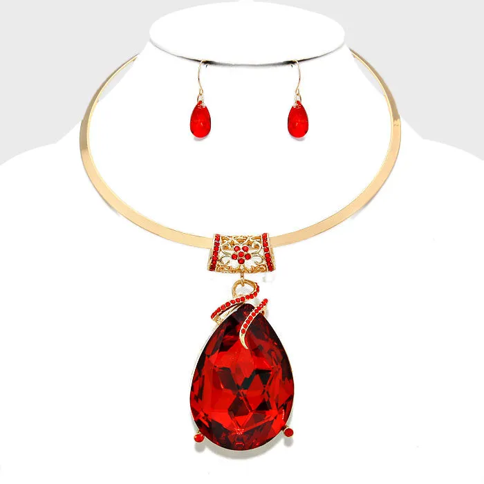 iLLASPARKZ Glass Crystal Teardrop Ornate Choker Necklace