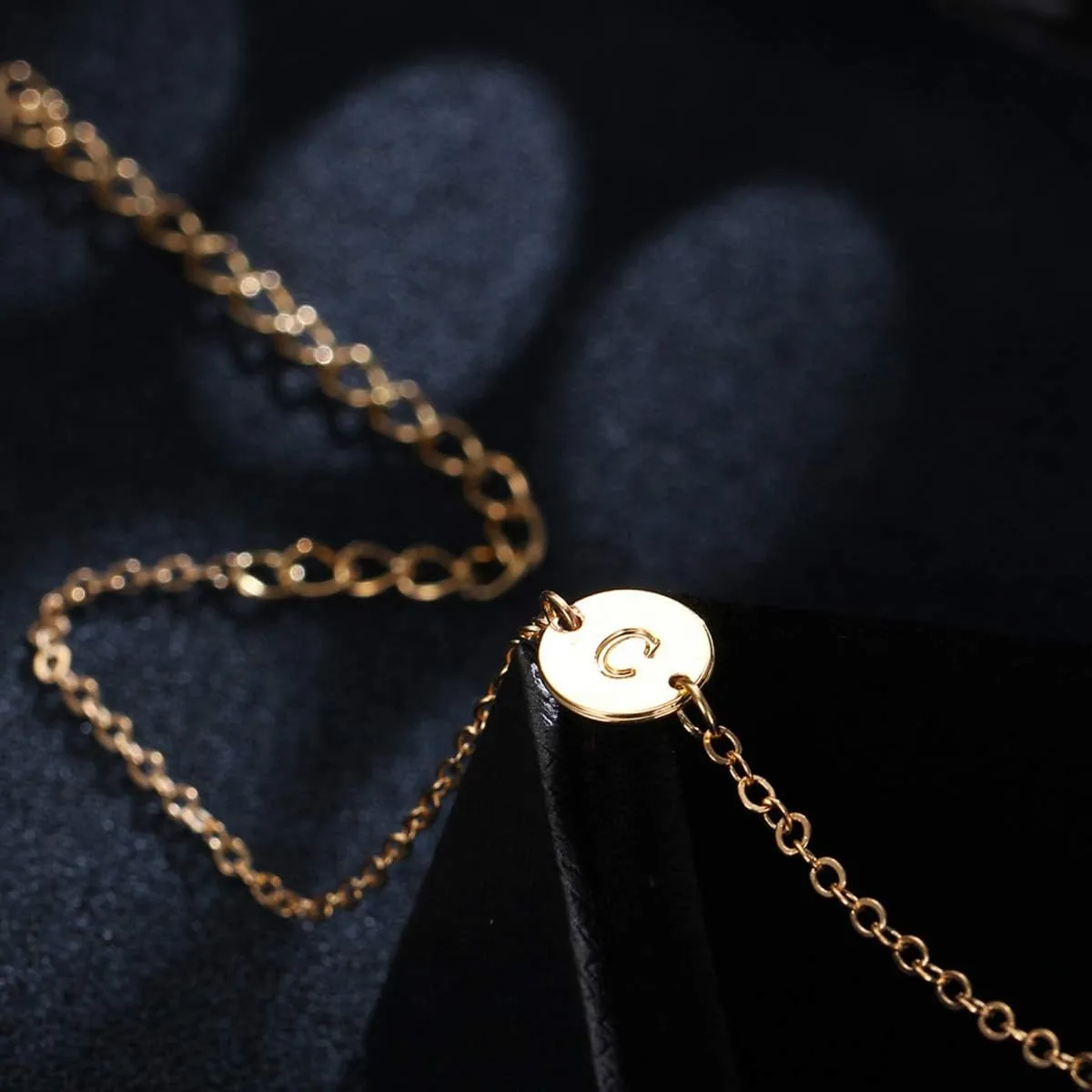 Initial Charm Bracelets 18K Gold Plated Stainless Steel Dainty Small Round Coin Disc Initial Bracelet Engraved Letters Personalized Name Bracelet for Women