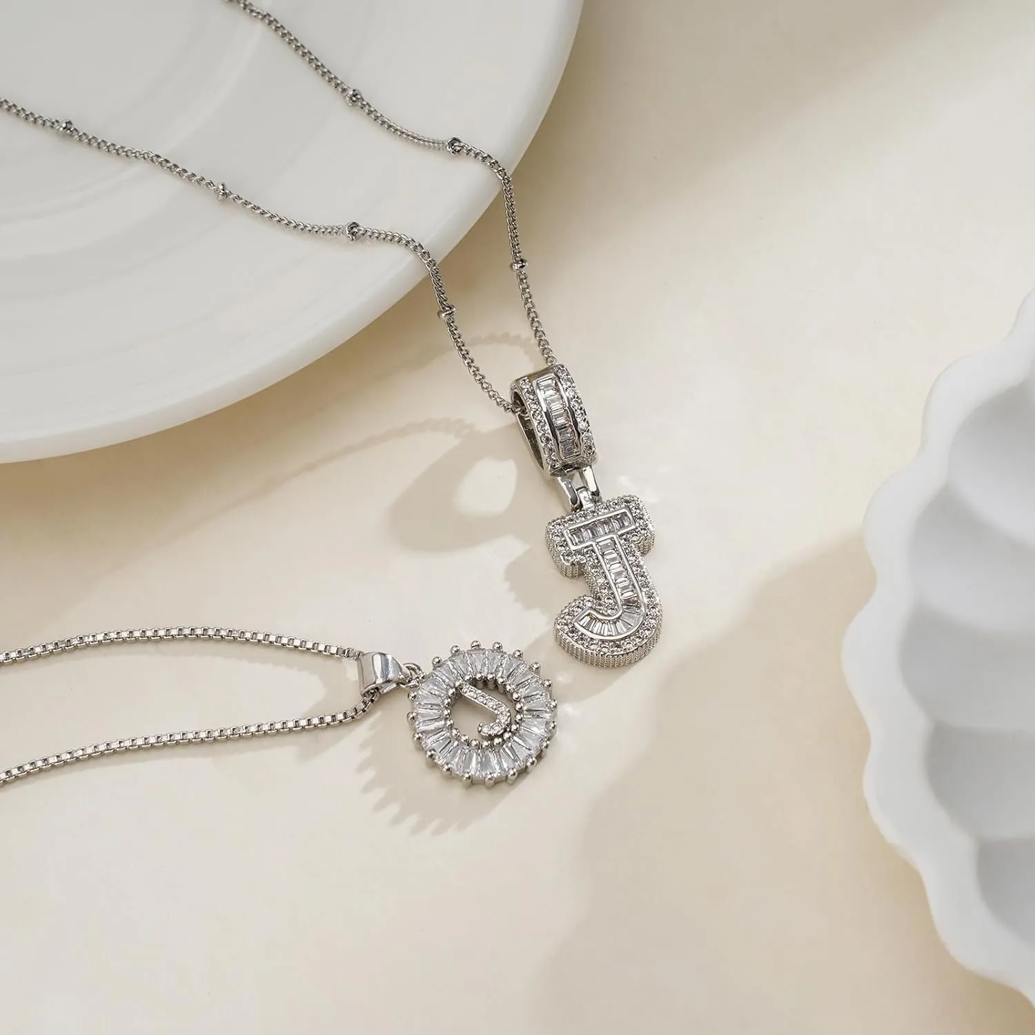 Initial Letter Necklace for Women 14k Silver Plated Dainty Necklaces Trendy Chunky Custom Layered Necklace Set Personalized Round Circle Zirconia A-Z Letter Chain Pendant Jewelry Gift