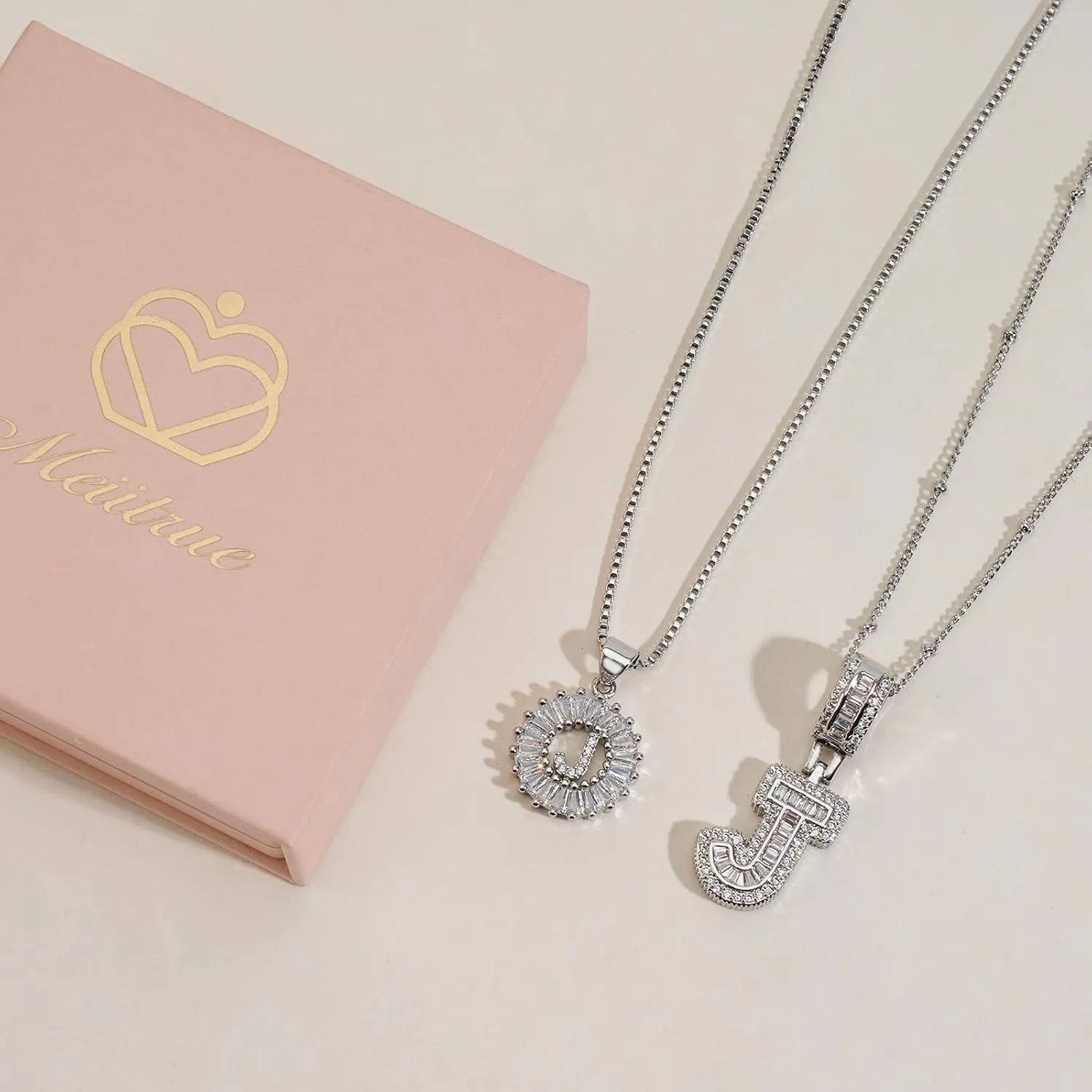Initial Letter Necklace for Women 14k Silver Plated Dainty Necklaces Trendy Chunky Custom Layered Necklace Set Personalized Round Circle Zirconia A-Z Letter Chain Pendant Jewelry Gift