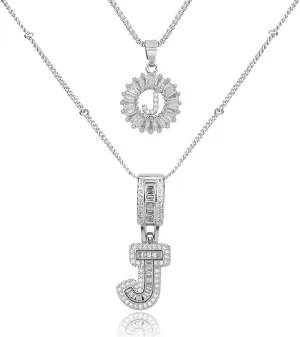 Initial Letter Necklace for Women 14k Silver Plated Dainty Necklaces Trendy Chunky Custom Layered Necklace Set Personalized Round Circle Zirconia A-Z Letter Chain Pendant Jewelry Gift