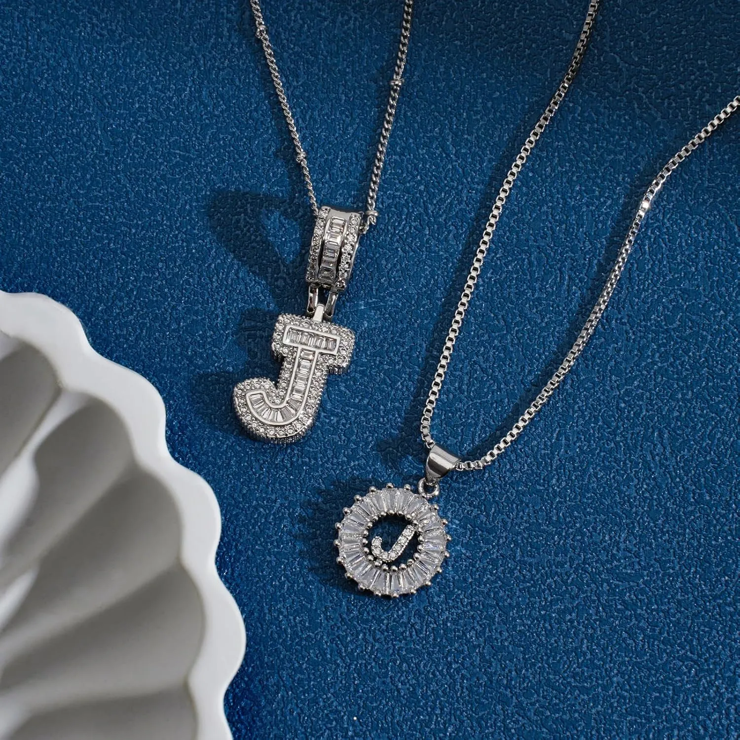 Initial Letter Necklace for Women 14k Silver Plated Dainty Necklaces Trendy Chunky Custom Layered Necklace Set Personalized Round Circle Zirconia A-Z Letter Chain Pendant Jewelry Gift