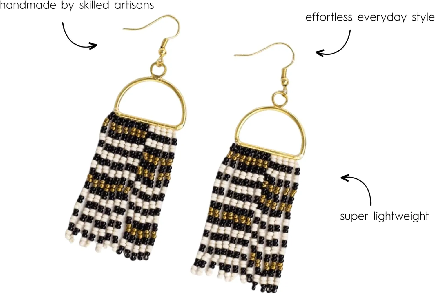 INK ALLOY Beaded Earrings for Women Dangling, Allison Seed Bead Fringe Statement Boho Earrings, Hypoallergenic Handmade Jewelry for the Modern Bohemian, 3.25-Inch