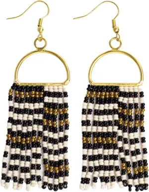 INK ALLOY Beaded Earrings for Women Dangling, Allison Seed Bead Fringe Statement Boho Earrings, Hypoallergenic Handmade Jewelry for the Modern Bohemian, 3.25-Inch
