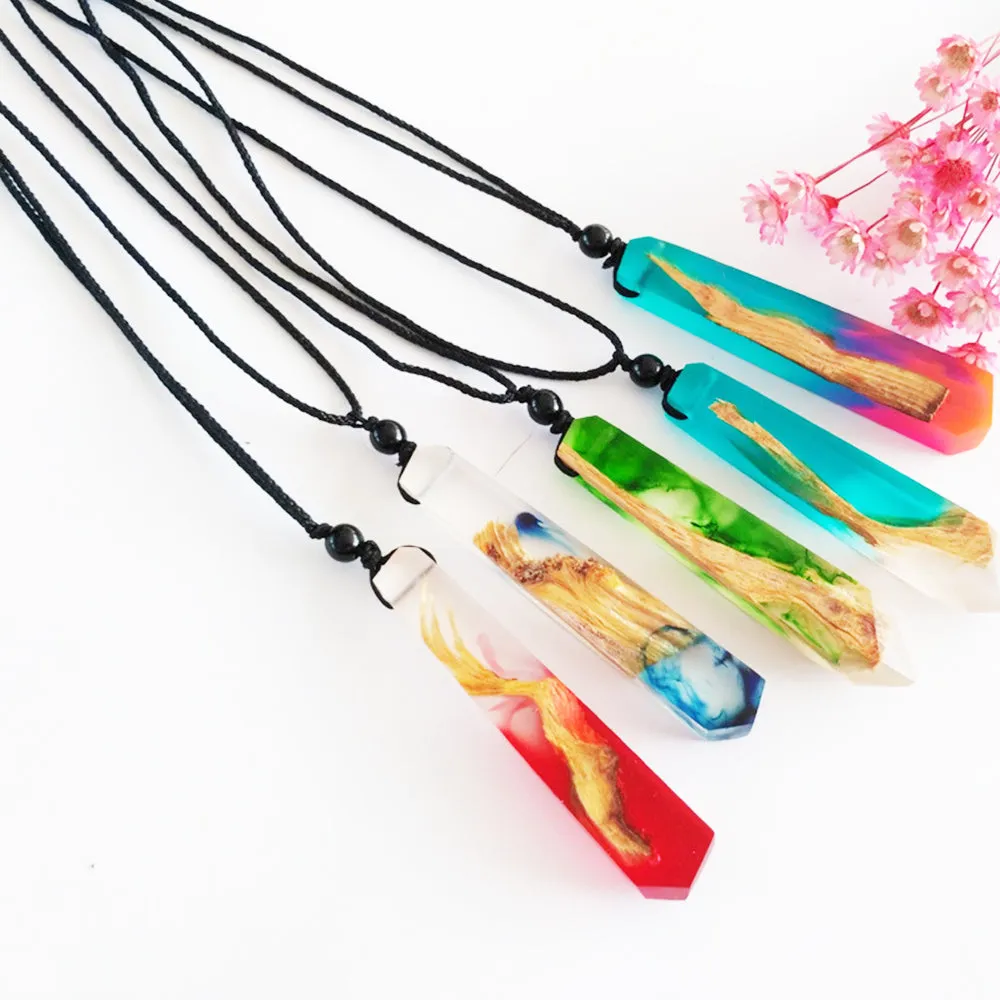Ink Painted Resin Wood Pendant