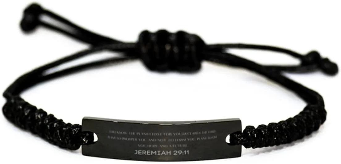 Inspirational Jeremiah 29:11 Christian Black Rop Bracelet Encouragement Gifts Message Prayer Jeremiah 29:11 Religious Bracelets for Women Men Jeremiah 29:11 Bible Verse Faith Adjustable Engraved