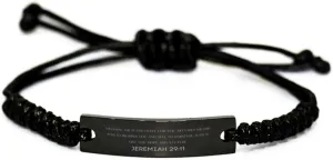 Inspirational Jeremiah 29:11 Christian Black Rop Bracelet Encouragement Gifts Message Prayer Jeremiah 29:11 Religious Bracelets for Women Men Jeremiah 29:11 Bible Verse Faith Adjustable Engraved