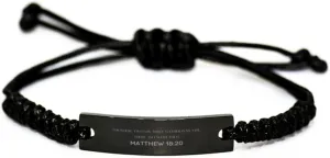 Inspirational Matthew 18:20 Christian Black Rop Bracelet Encouragement Gifts Message Prayer Matthew 18:20 Religious Bracelets for Women Men Matthew 18:20 Bible Verse Faith Adjustable Engraved Bracelet
