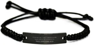 Inspirational Philippians 4:13 Christian Black Rop Bracelet Encouragement Gifts Message Prayer Philippians 4:13 Religious Bracelets for Women Men Philippians 4:13 Bible Verse Faith Adjustable Eng