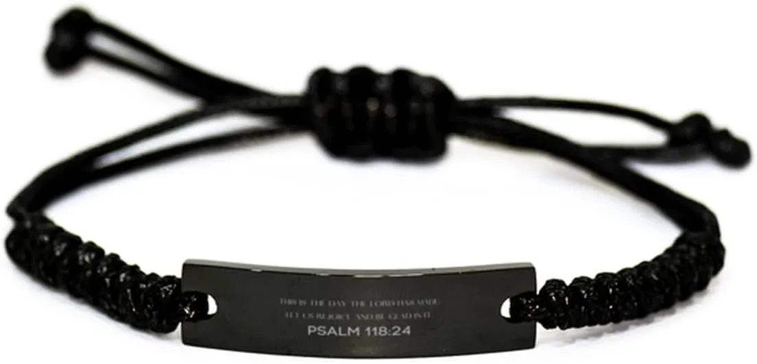 Inspirational Psalm 118:24 Christian Black Rop Bracelet Encouragement Gifts Message Prayer Psalm 118:24 Religious Bracelets for Women Men Psalm 118:24 Bible Verse Faith Adjustable Engraved Bracel