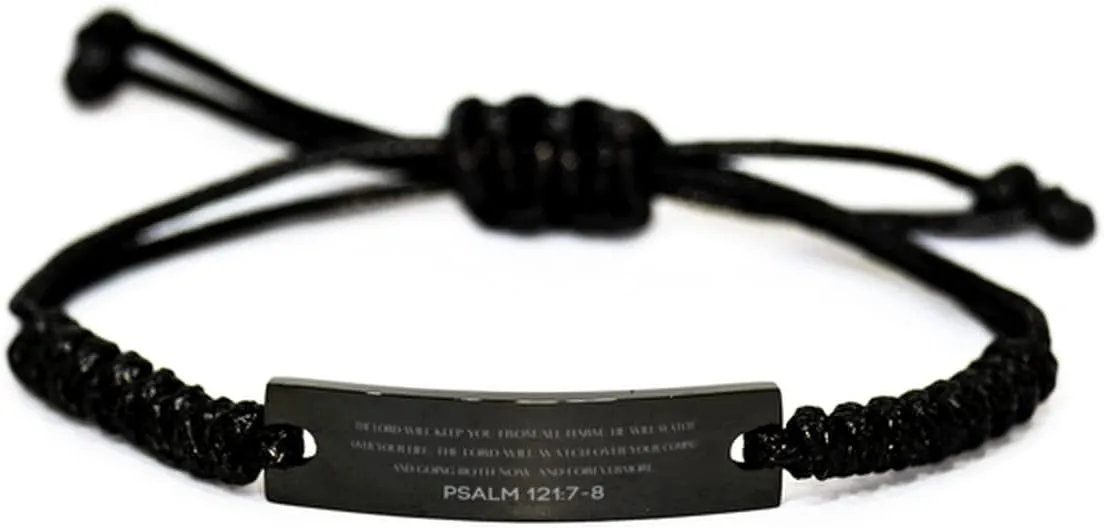 Inspirational Psalm 121:7-8 Christian Black Rop Bracelet Encouragement Gifts Message Prayer Psalm 121:7-8 Religious Bracelets for Women Men Psalm 121:7-8 Bible Verse Faith Adjustable Engraved Bracelet