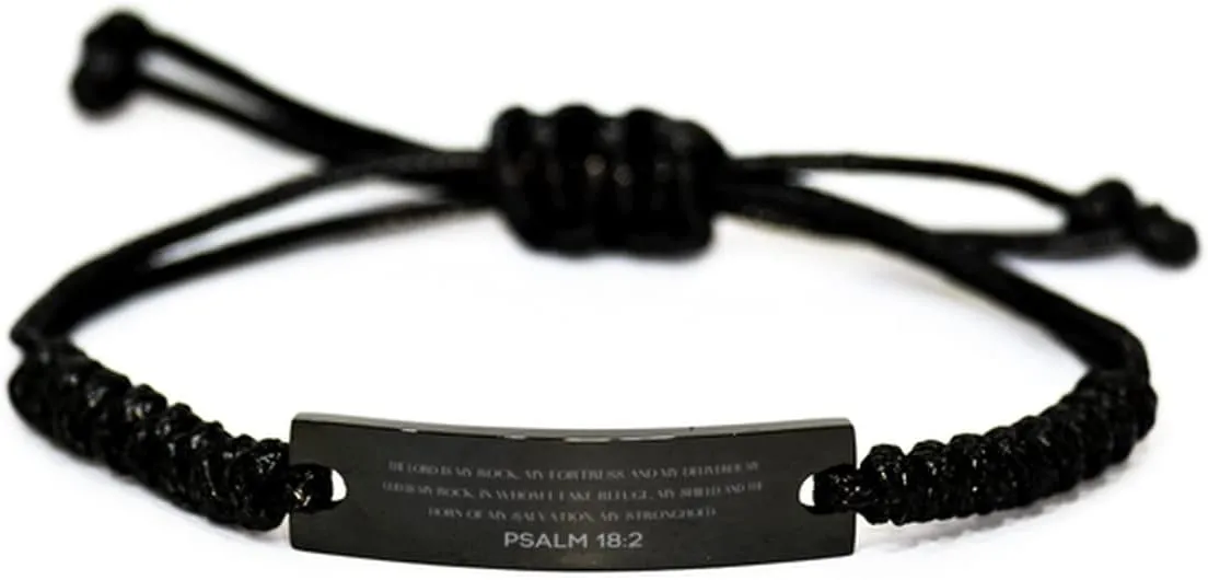Inspirational Psalm 18:2 Christian Black Rop Bracelet Encouragement Gifts Message Prayer Psalm 18:2 Religious Bracelets for Women Men Psalm 18:2 Bible Verse Faith Adjustable Engraved Bracelet The Lord