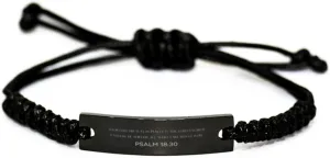 Inspirational Psalm 18:30 Christian Black Rop Bracelet Encouragement Gifts Message Prayer Psalm 18:30 Religious Bracelets for Women Men Psalm 18:30 Bible Verse Faith Adjustable Engraved Bracelet As